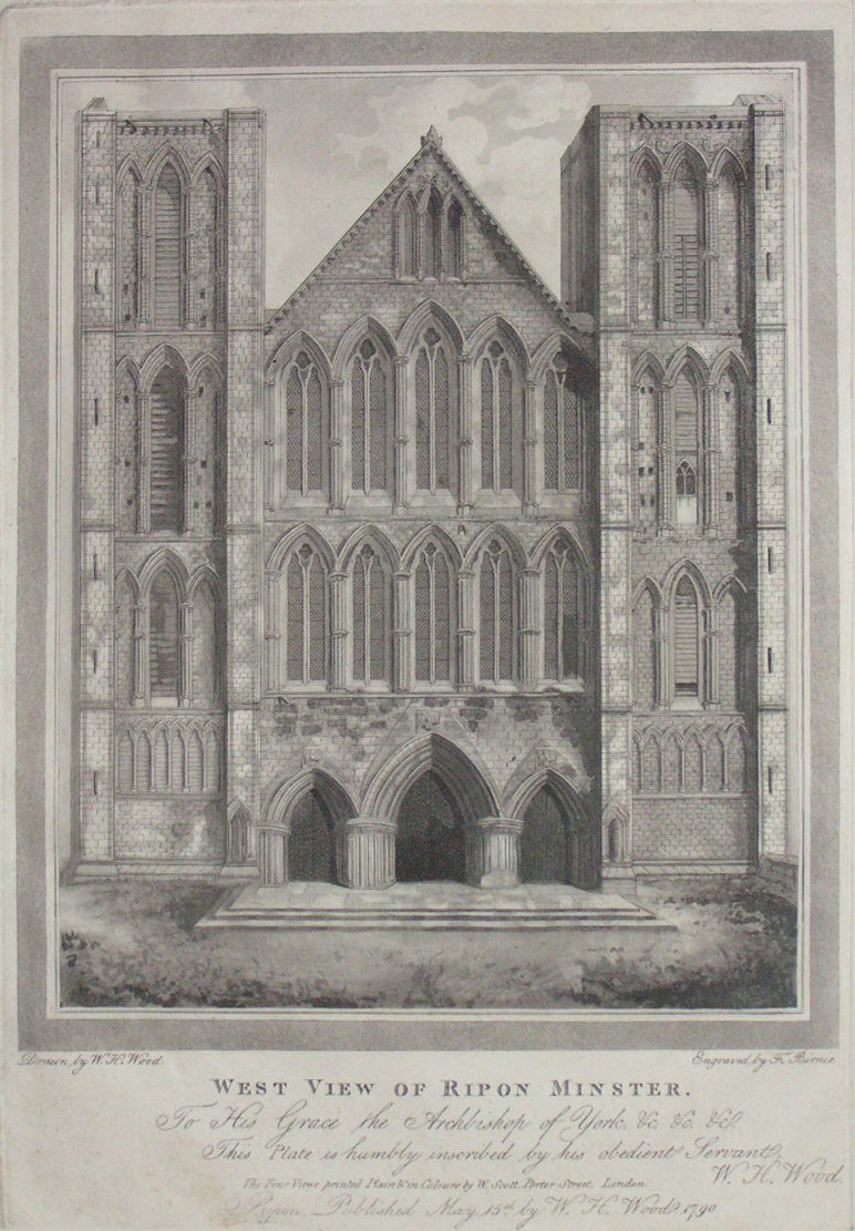 Aquatint - West View of Ripon Minster - Birnie